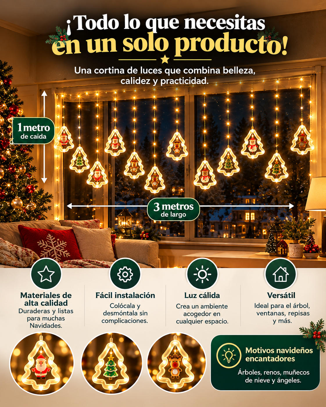 Luces Cascadas Árbol de Navidad x 3 m